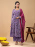 Lavender Georgette Floral Printed A-line Kurta Set